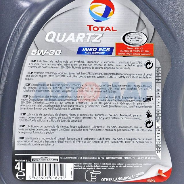 Моторное масло TOTAL QUARTZ INEO ECS 5W30: особенности, характеристики ...